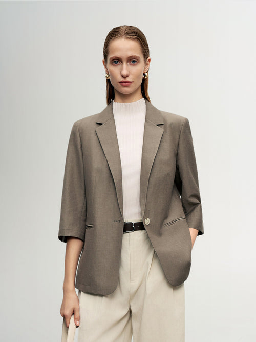 Load image 1 in gallery view. 3/4 Sleeve Linen-Wool Blazer