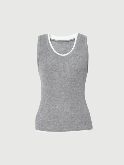 Women's Gray Round Neck Sleeveless Vest Top 5F6801392X