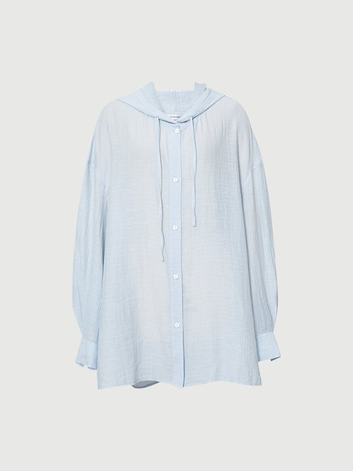 Load image 1 in gallery view. Linen-Cotton Hooded Long-Sleeve Shirt