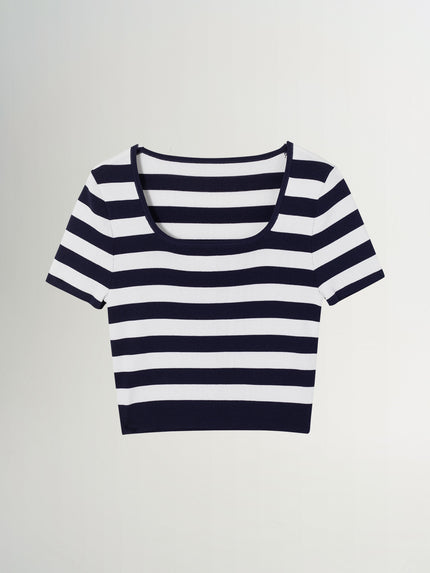 Striped Square-Neck Cropped T-Shirt