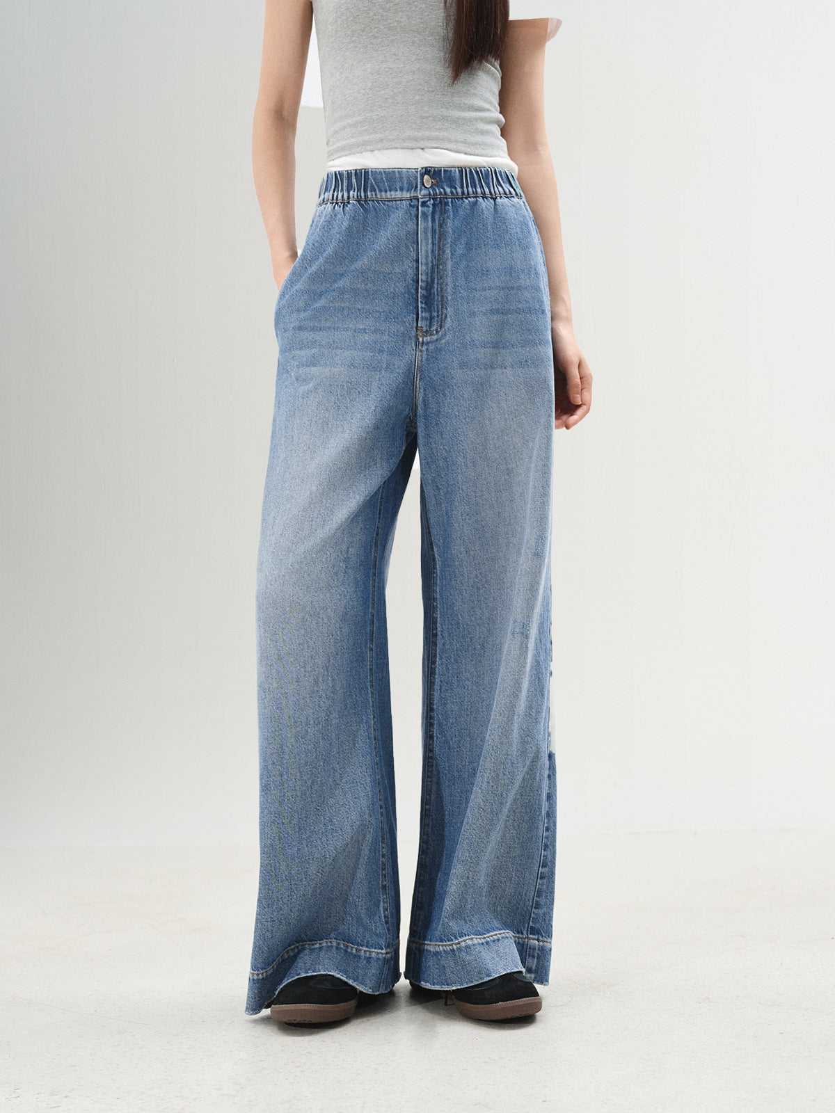 Wide-Leg Denim Trousers
