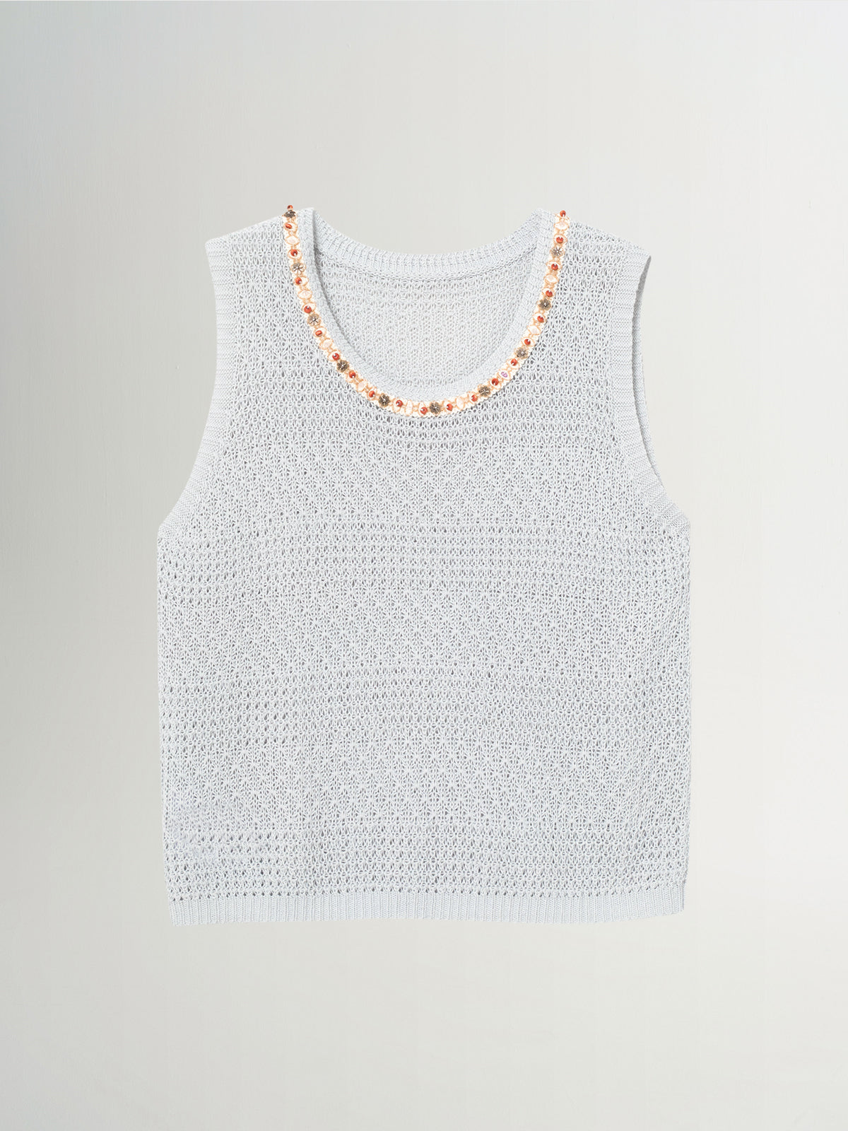 Sleeveless Knit Top with Lace Trim