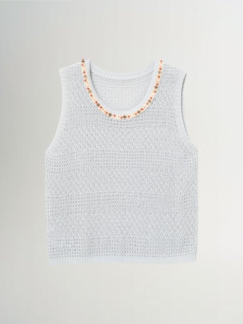 Load image 1 in gallery view. Sleeveless Knit Top with Lace Trim
