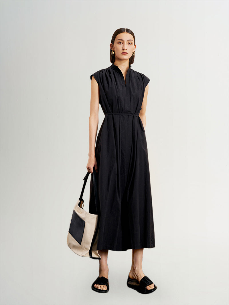 Gathered Sleeveless Pure Cotton Dress