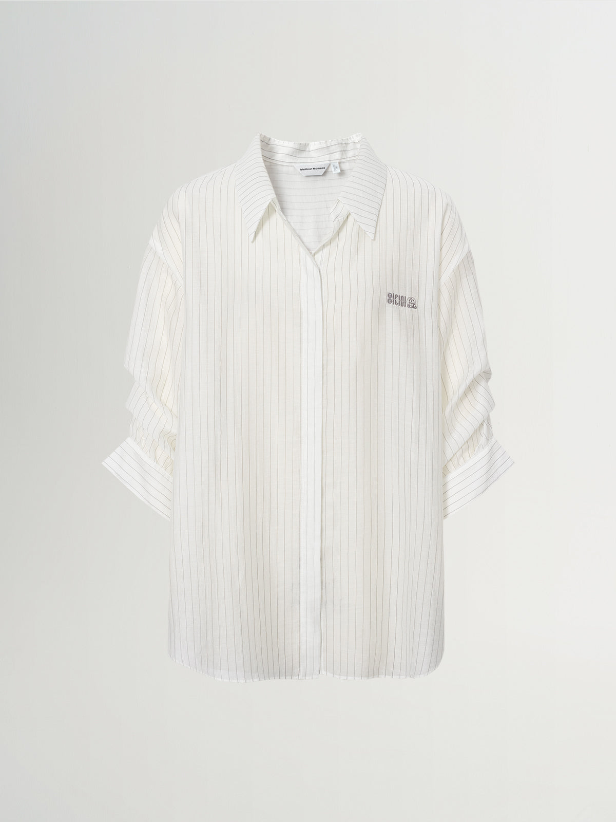 Collared V-Neck Pinstriped Shirt
