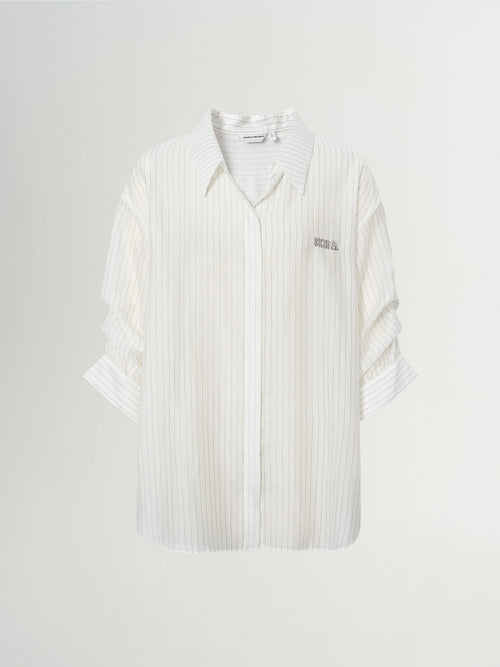 Load image 1 in gallery view. Collared V-Neck Pinstriped Shirt