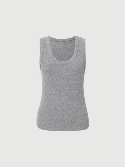 Women's Gray Round Neck Sleeveless Vest Top 4F3200532