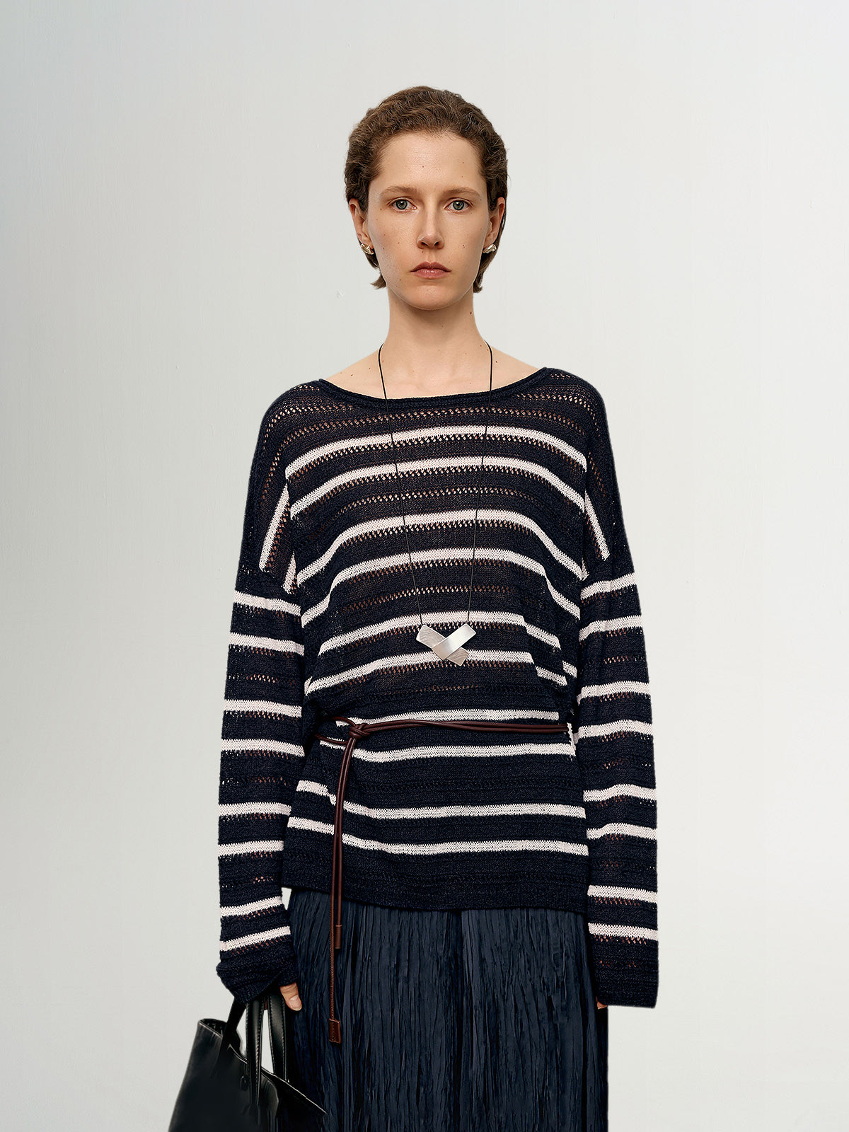 Relaxed Black and White Striped Sweater