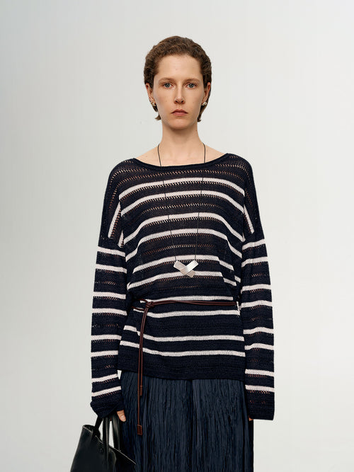 Load image 1 in gallery view. Relaxed Black and White Striped Sweater
