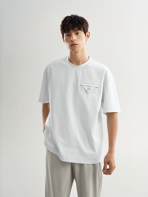 Load image 1 in gallery view. White Cotton-Blend Oversized Tee with Chest Detail