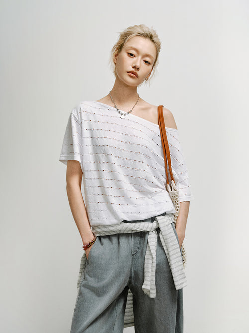 Load image 1 in gallery view. Asymmetric Cutout Oversized Tee