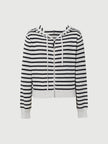 Wool-Blend Striped Hooded Zip Knit Cardigan