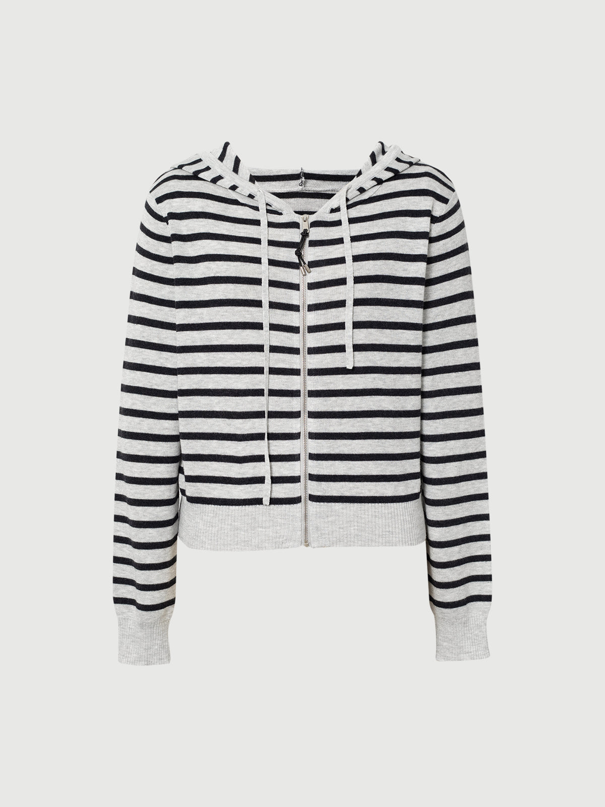 Wool-Blend Striped Hooded Zip Knit Cardigan