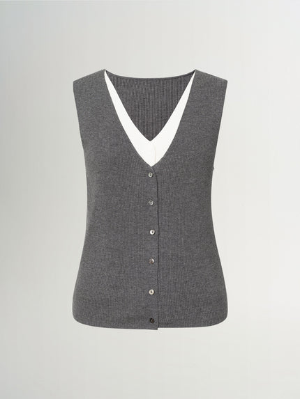 V-Neck Paneled Sleeveless Knit Top