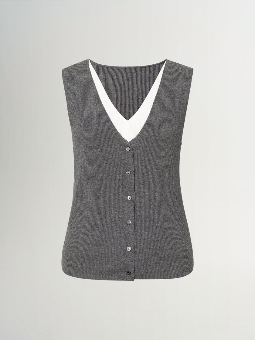 V-Neck Paneled Sleeveless Knit Top