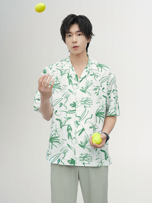 Load image 1 in gallery view. Cotton-Silk Printed V-Neck Shirt