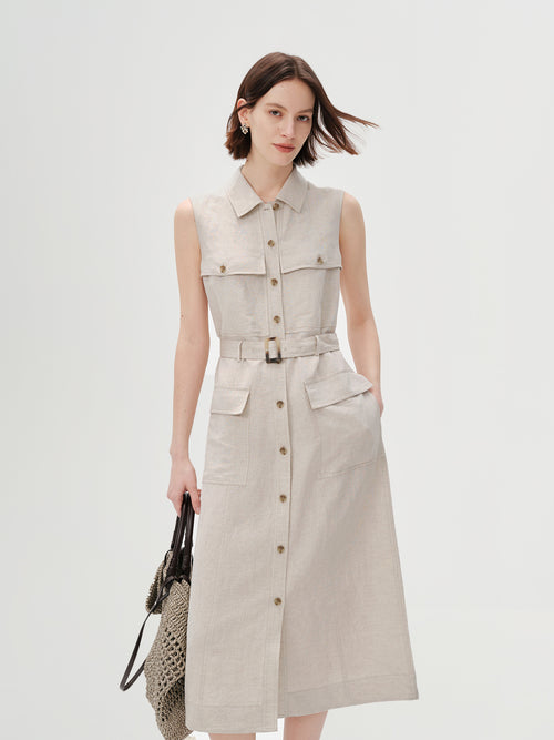 Load image 1 in gallery view. Lyocell Sleeveless Collared Dress with Belt