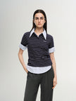 Women's Navy Polo Neck Short Sleeves  100% Cotton T-Shirt 5F6201351