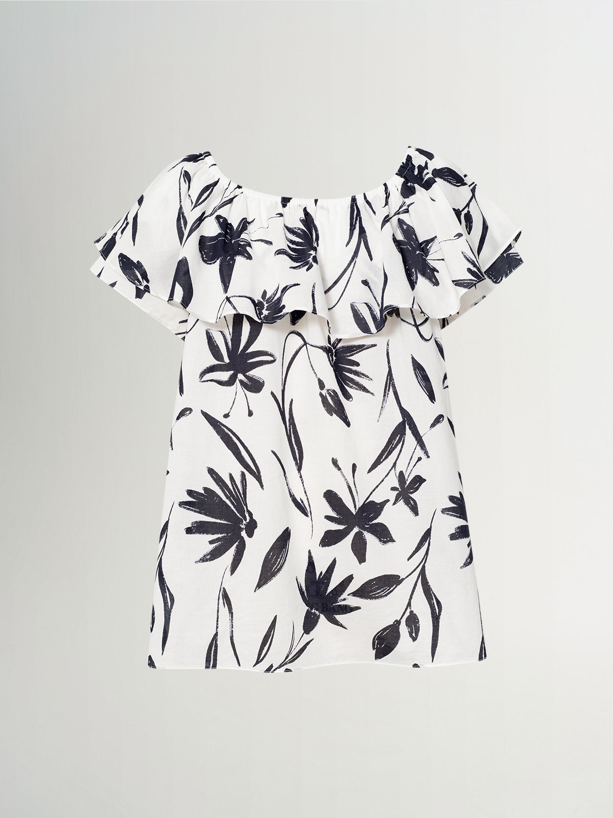 Cotton Ruffled-Neck Short-Sleeve Top