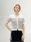 Women's Original White Stripe V Neck Lyocell Summer  Knit Cardigan 5F4131791