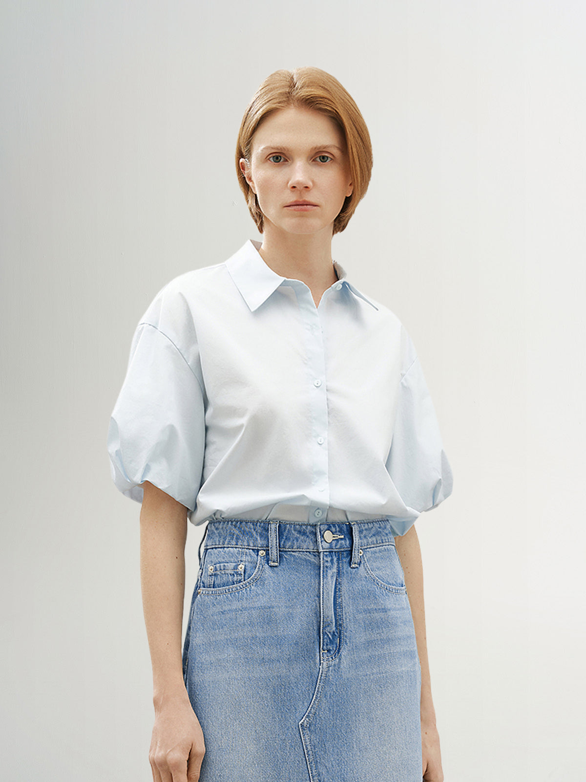 Puff Sleeves 100% Cotton Shirt