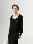 Women's Black V Neck Long Sleeves Buttons Knitwear 5F5231463