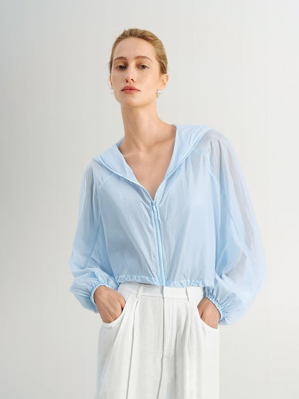 Light Blue Silk Hooded Jacket