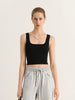 Black Square-Neck Fitted Cropped Tank