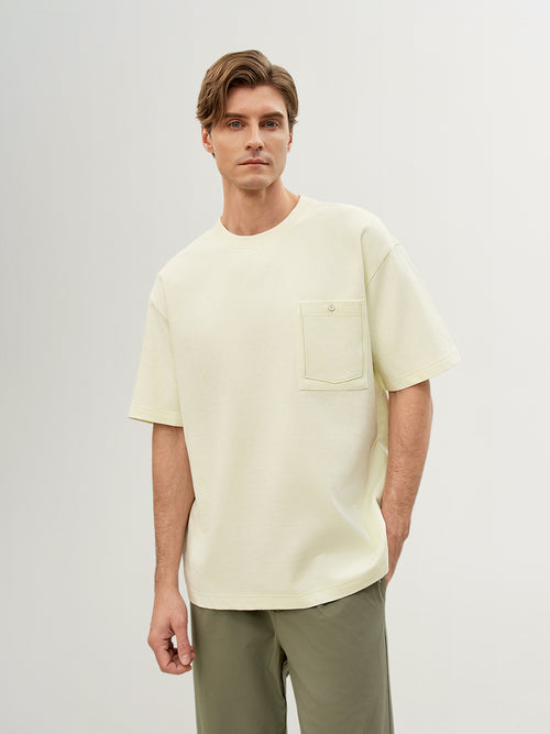 Load image 1 in gallery view. Light Yellow Pocket Dropped-Shoulder Tee