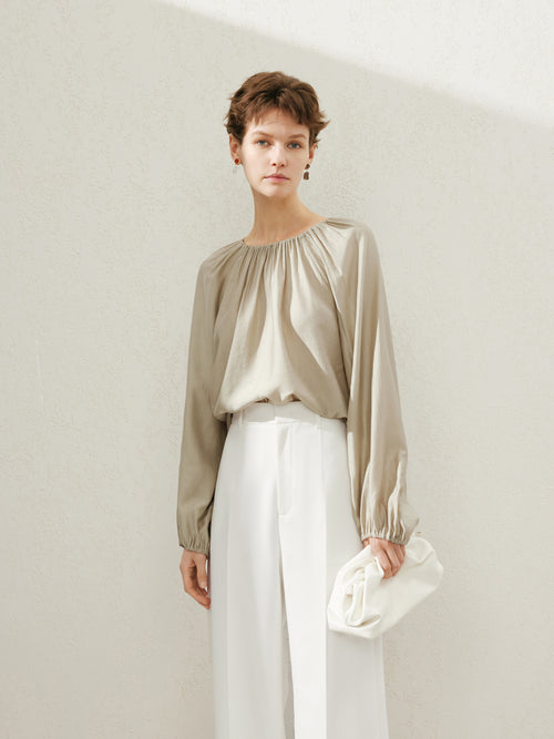 Load image 1 in gallery view. Pleated Neck Blouse