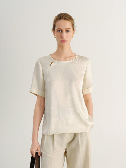 Silk Jacquard Satin Short-Sleeve  Top