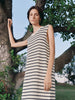 Women's Ecru Stripe Round Neck Sleeveless Jersey Dress 5F4190811