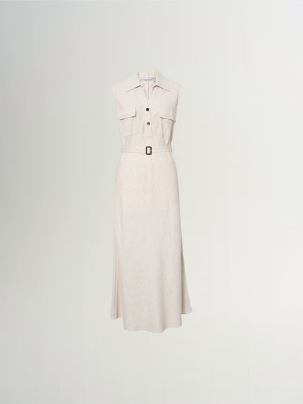 Collared V-Neck Sleeveless Belted Dress