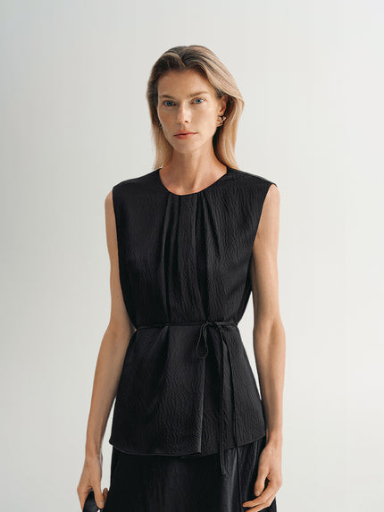 Gathered Sleeveless 100% Silk Top