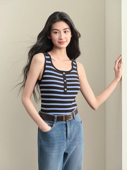 Load image 1 in gallery view. Lyocell Striped Slim-Fit Tank Top