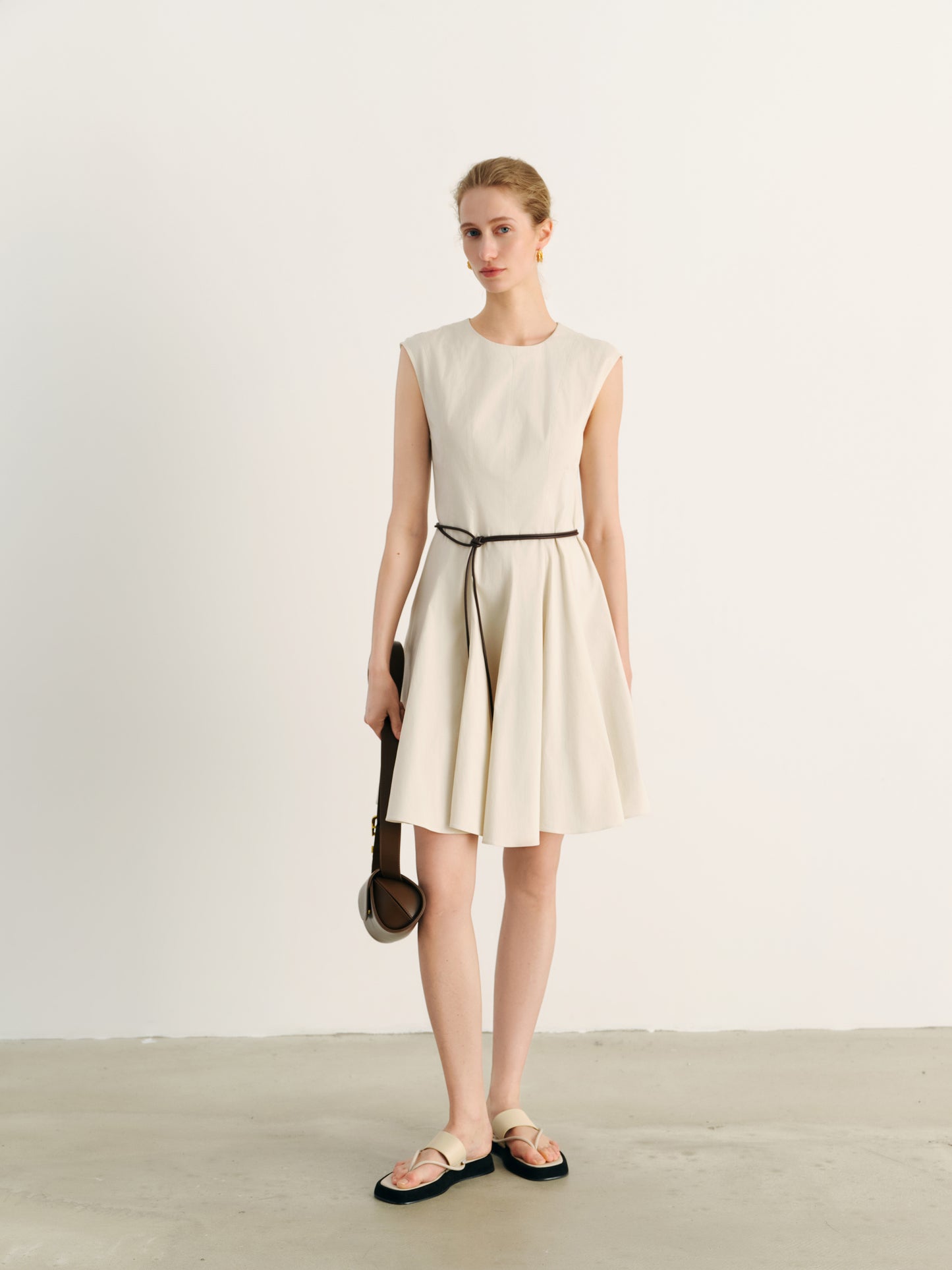 Crew Neck Sleeveless Waist-Defined Dress