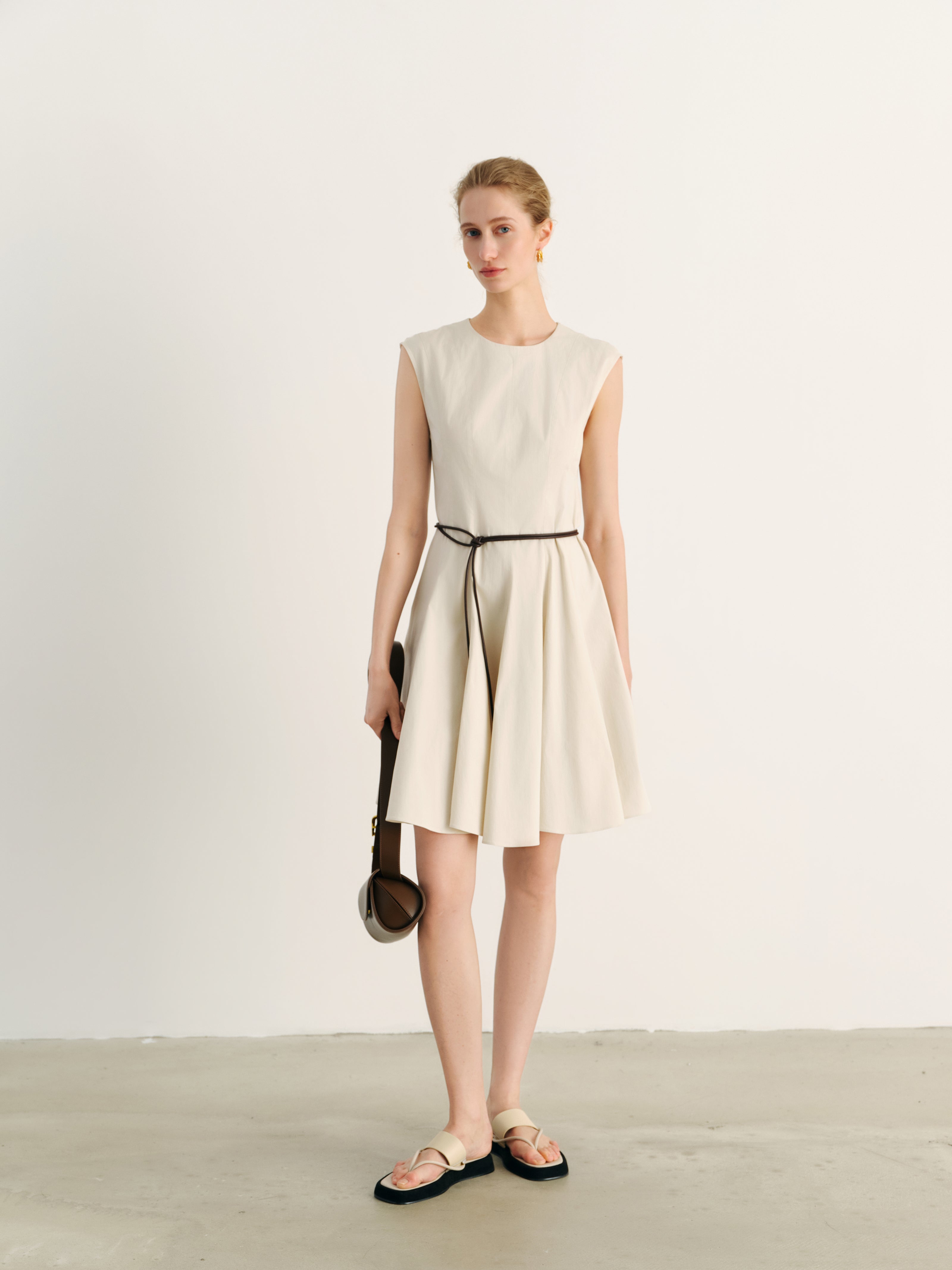 Crew Neck Sleeveless Waist-Defined Dress