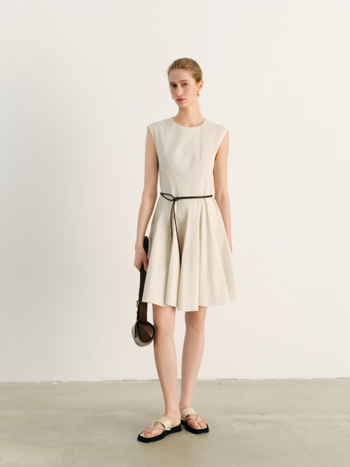 Load image 1 in gallery view. Crew Neck Sleeveless Waist-Defined Dress
