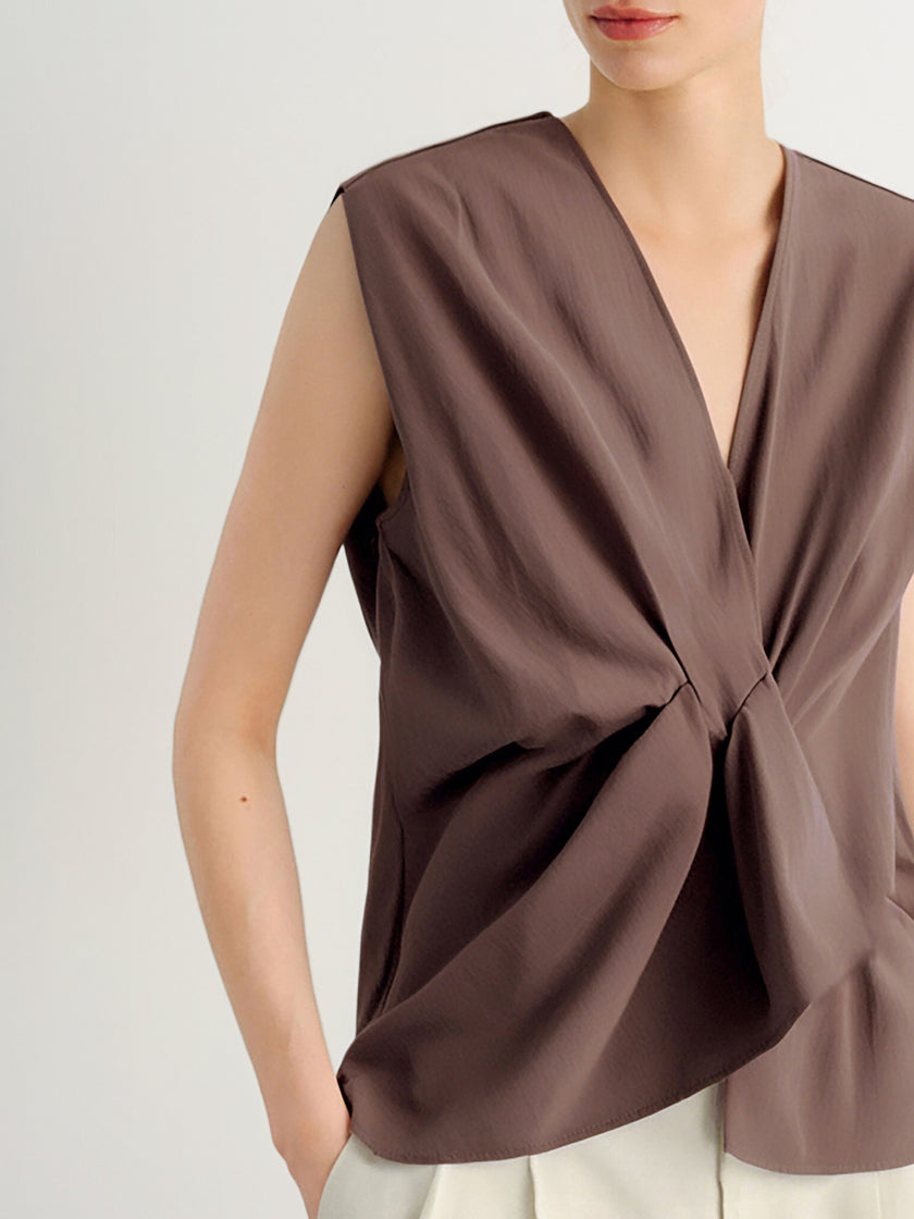 V-Neck Knotted Sleeveless Top Vest