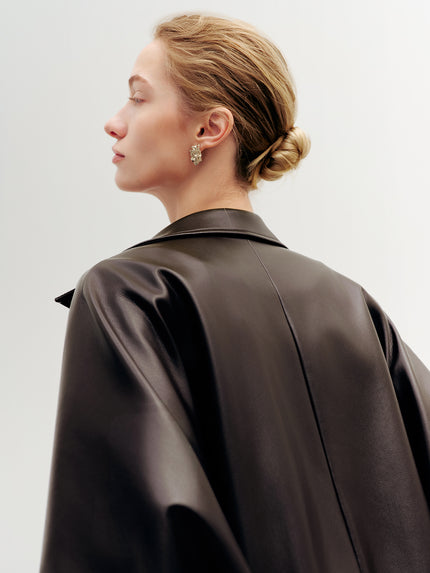 Cropped Leather Jacket with Stand Collar Jacket