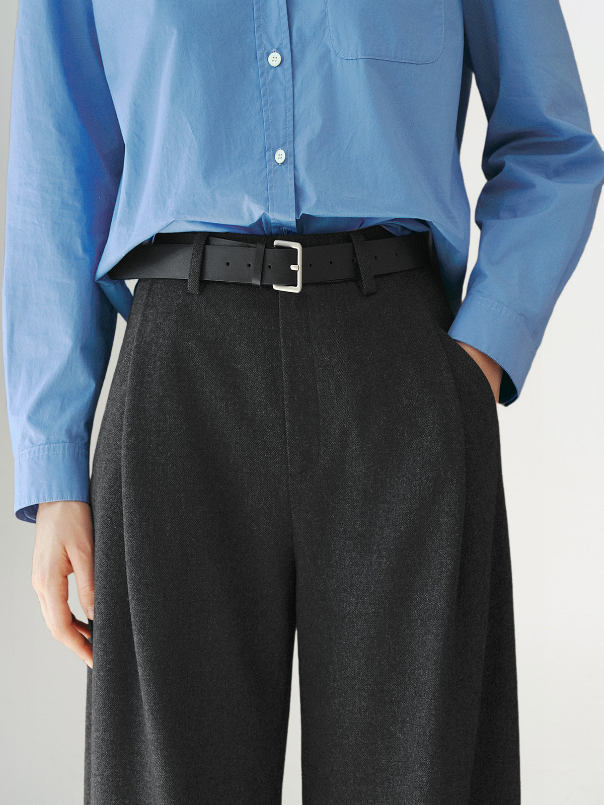 Wool Blend Straight-Leg Pants