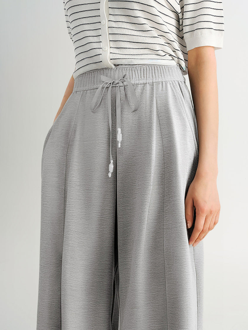 Grey Relaxed Straight-Leg Drawstring Pants