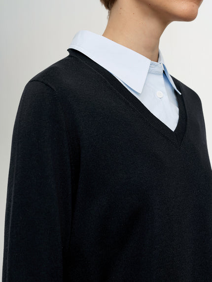 V-Neck Knit Sweater Shirt – Two-in-One Design