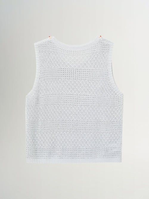 Load image 1 in gallery view. Sleeveless Knit Top with Lace Trim