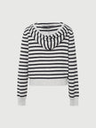 Wool-Blend Striped Hooded Zip Knit Cardigan