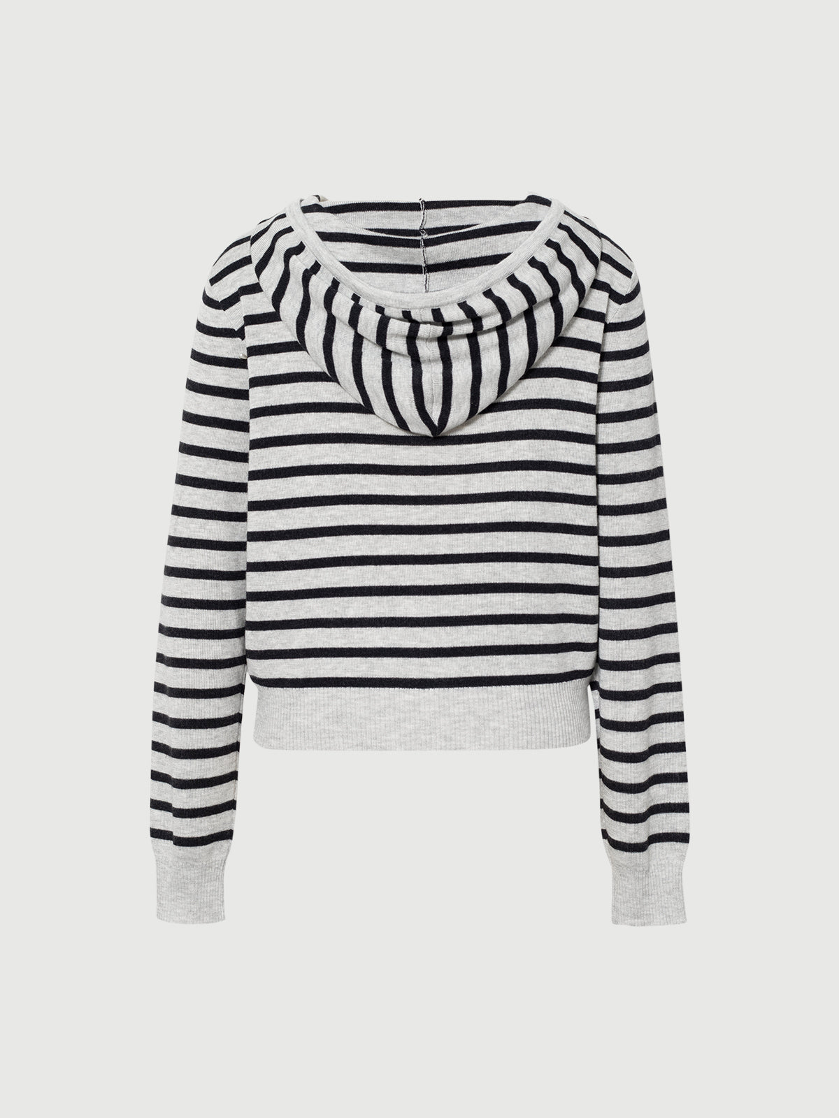 Wool-Blend Striped Hooded Zip Knit Cardigan