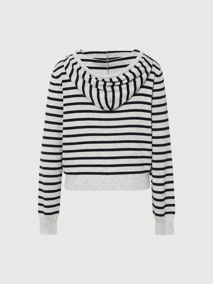 Wool-Blend Striped Hooded Zip Knit Cardigan