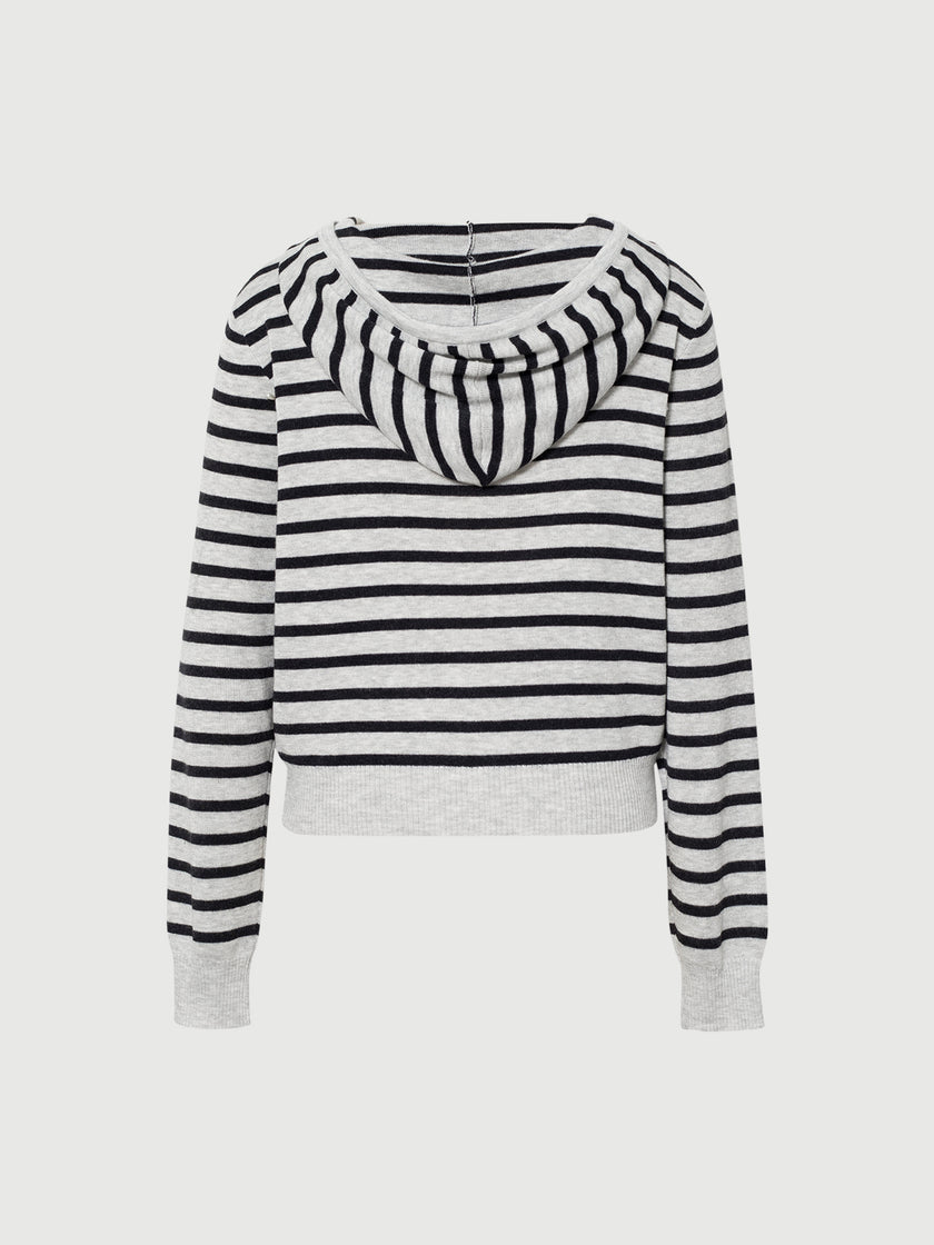 Wool-Blend Striped Hooded Zip Knit Cardigan