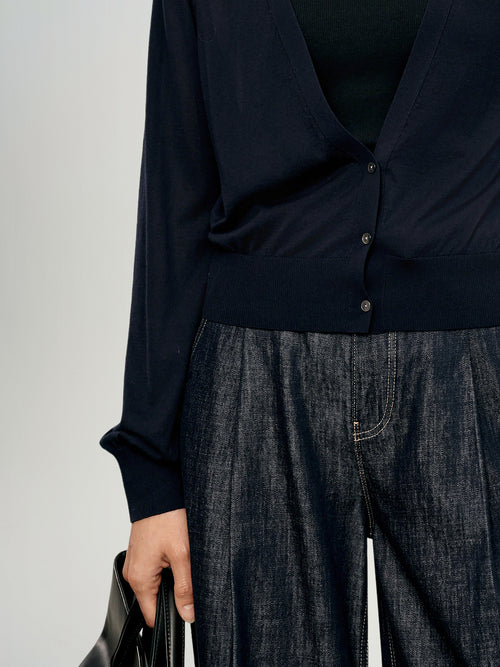 Load image 1 in gallery view. Deep V-Neck Lightweight Acetate-Blend Cardigan