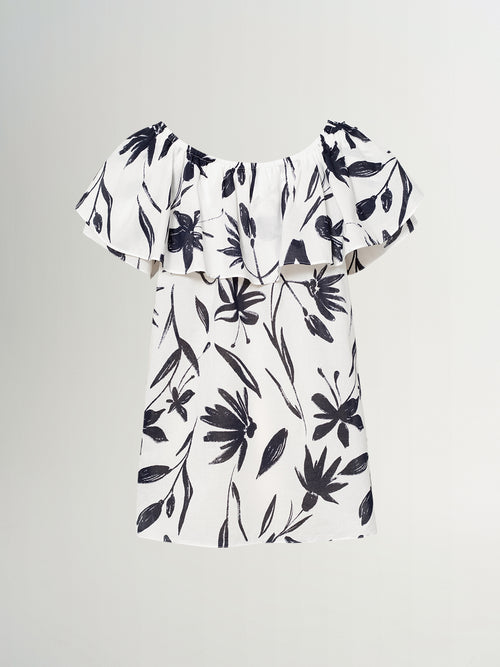 Load image 1 in gallery view. Cotton Ruffled-Neck Short-Sleeve Top